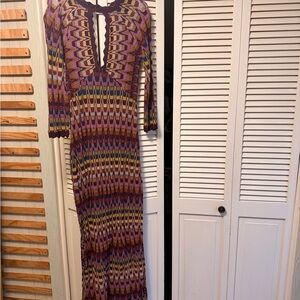 Free People Long Sleeve Maxi Dress - Purple, Yellow, Brown